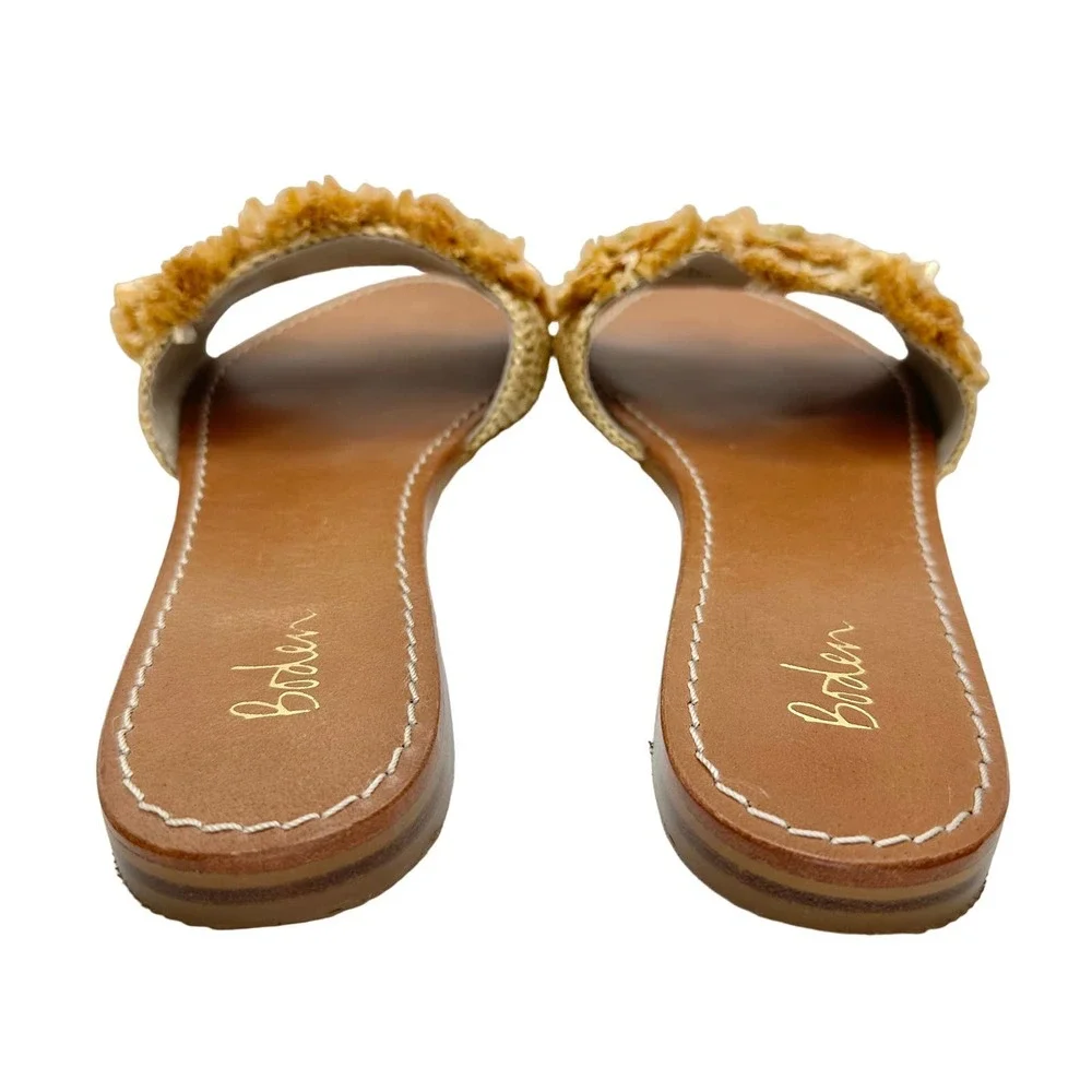Boden | Women | Elsbeth Tan Leather Raffia Floral Slides Sandals | 37 EU 6 US